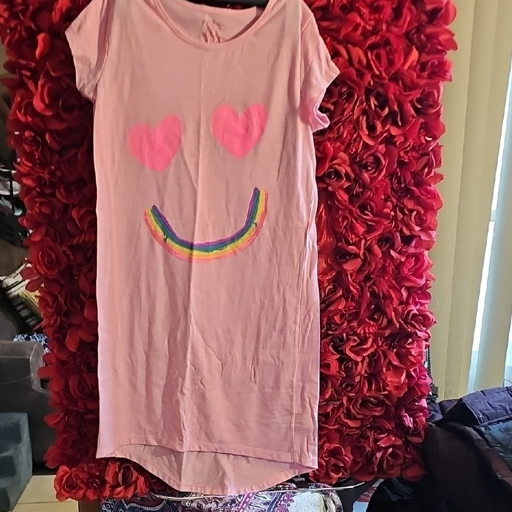 Xhilaration Girls Pink Heart Smiley Face Nightgown Size 14/16 Like New